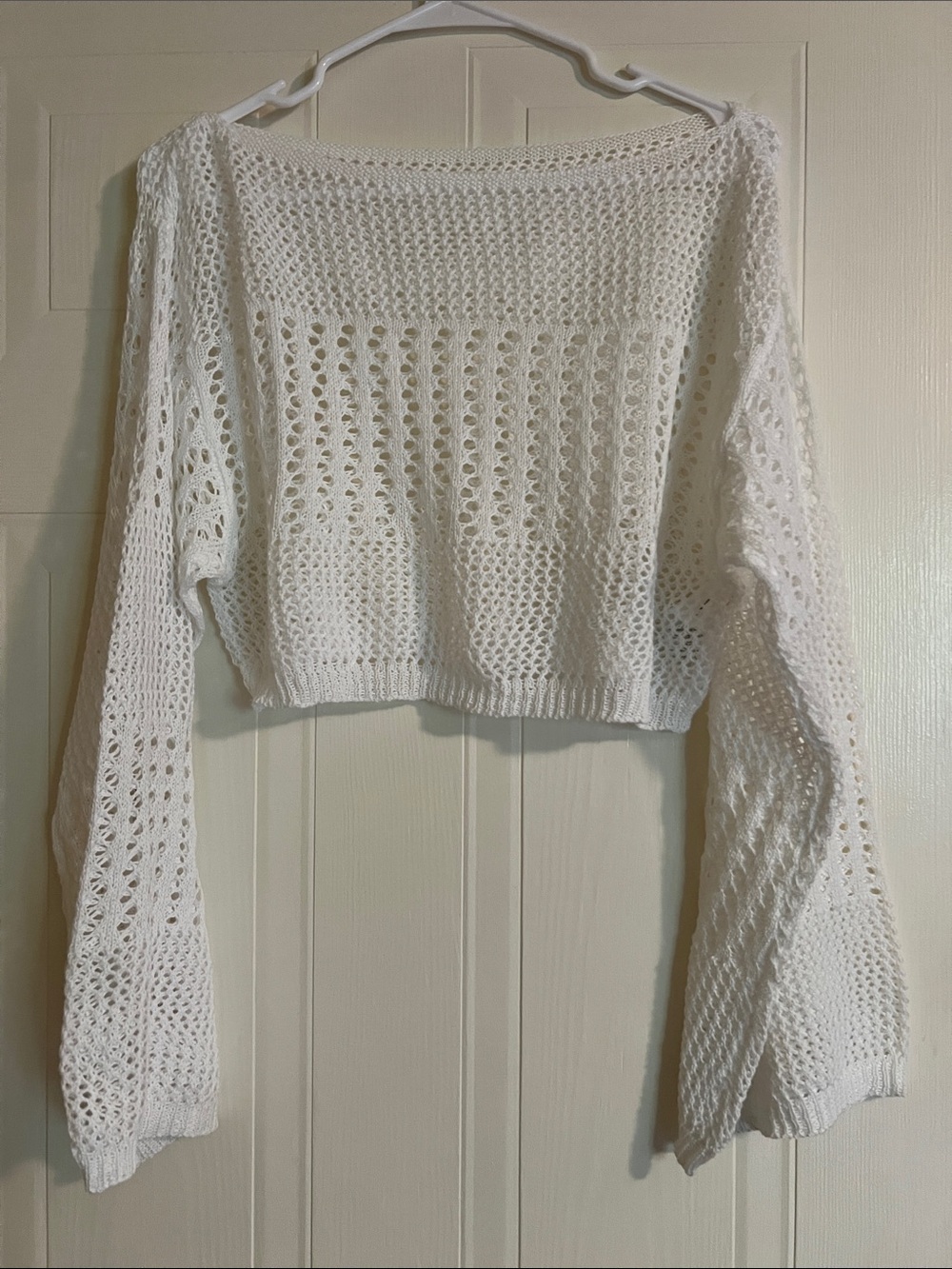 White Open-Knit Cropped Sweater